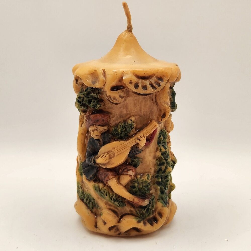 Vtg German Gunter Kerzen Eternal Candle Hand Painted Forest Man Woman Goat Sheep